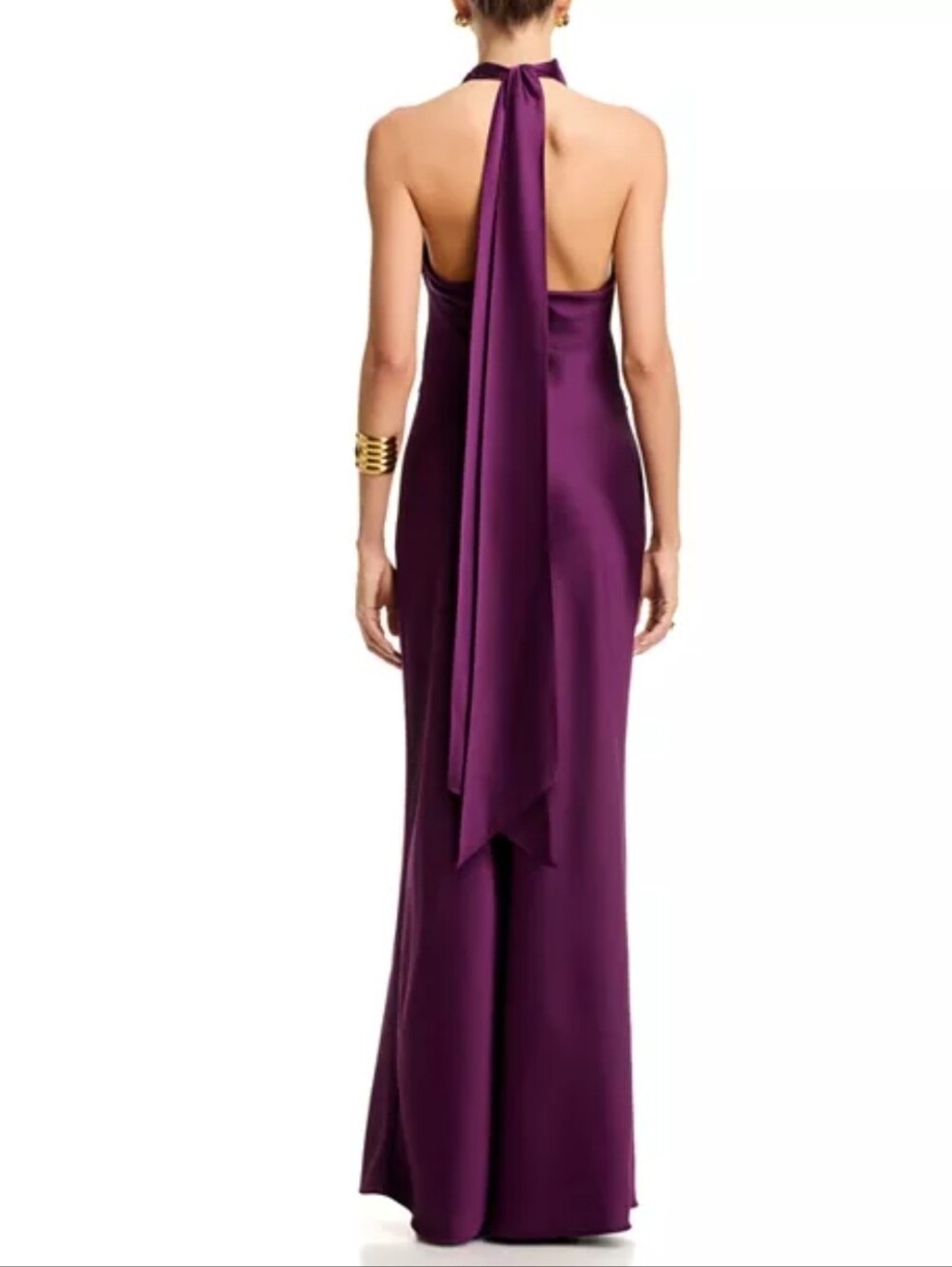AQUA Plum Halter-Back Satin Evening Gown Long Double Face Satin Halter Prom 12